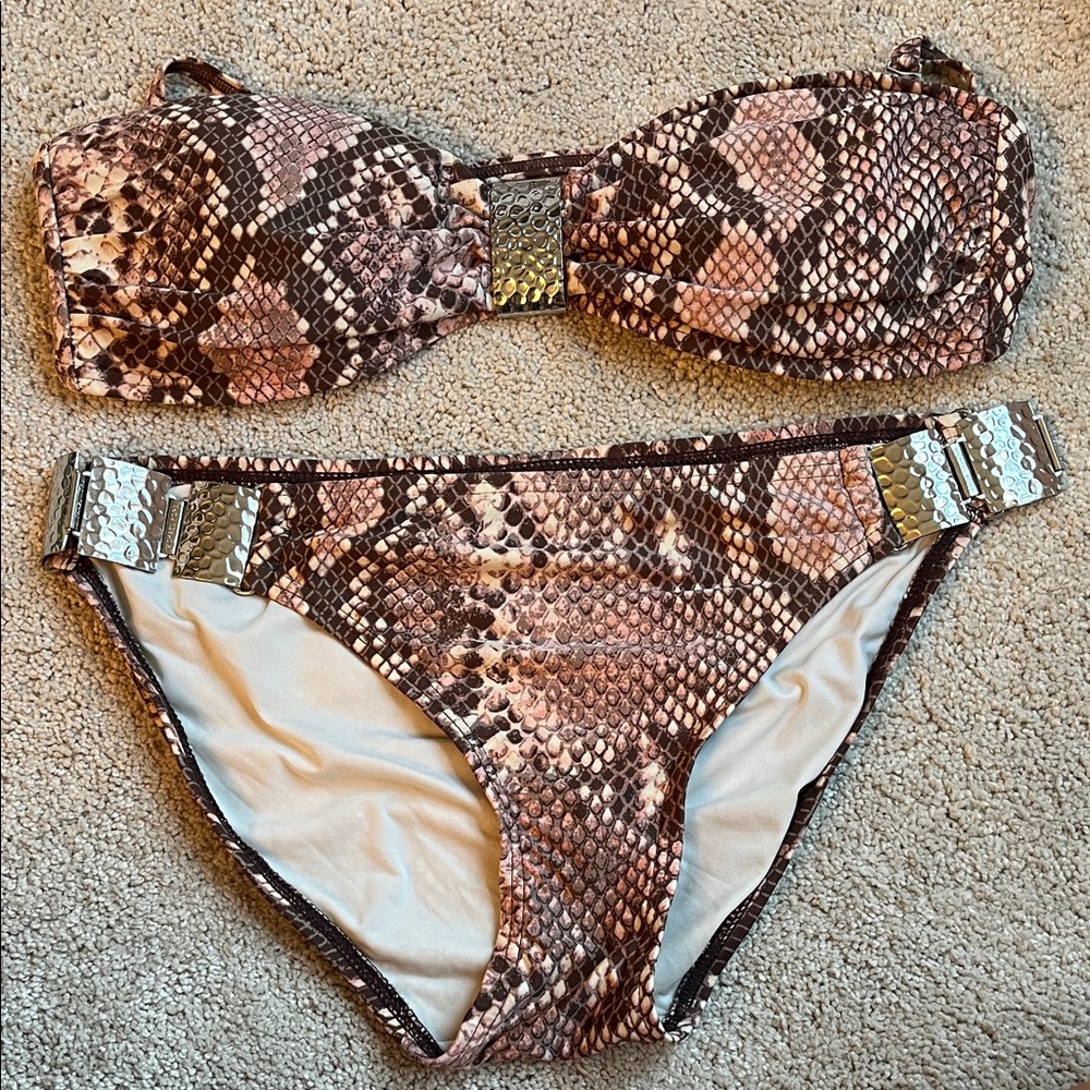Michael Kors Snake Print Bikini with Silver hammered Accents